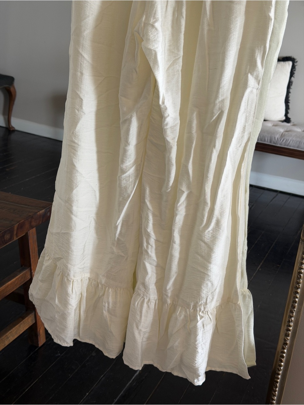 Women's Cream Ruffled Pants with Drawstring Waist - Picture 6 of 6